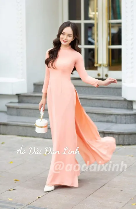 ベトナム衣装 アオザイ シルク生地のロングドレス 伸縮性あり Ao Dai Dan Linh