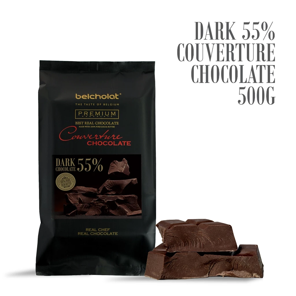 ベルショコラ クーベルチュール ダークチョコレート 55% (マイルドビター) 500g - ホテル、製菓、カフェ向け高級製菓材料