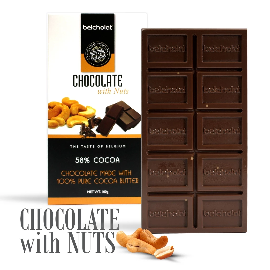 ベルショコラ ダークチョコレート 58% ナッツ入り - 濃厚カカオ、ほろ苦、香ばしい食感