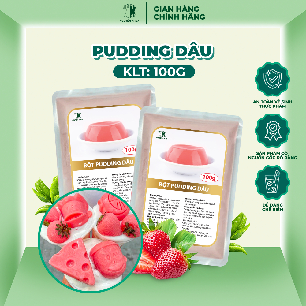 BẾP NGUYÊN KHOA スイーツパウダー ストロベリープリン 滑らか食感 100g BẾP NGUYÊN KHOA
