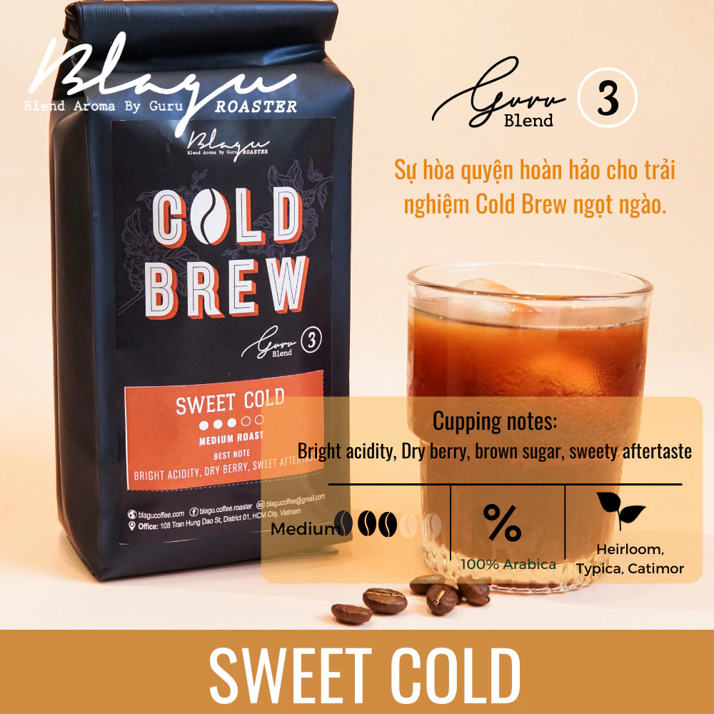 Blagu コーヒー グラウンド グル3ブレンド スイートコールド (コールドブリュー・フィルター・エスプレッソ兼用) 中煎り 250g
