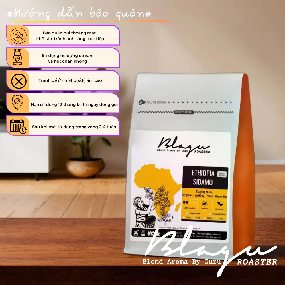 Blagu エチオピア シダモ G4 ドリップ用コーヒー粉 - 100%アラビカ ヘアルーム種 ライトミディアムロースト - 250g