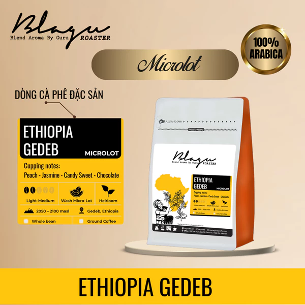 ブラグー エチオピア ゲデブ [マイクロロット] 焙煎済みコーヒー粉 (コールドブリュー用 極粗挽き) ライトミディアムロースト 250g