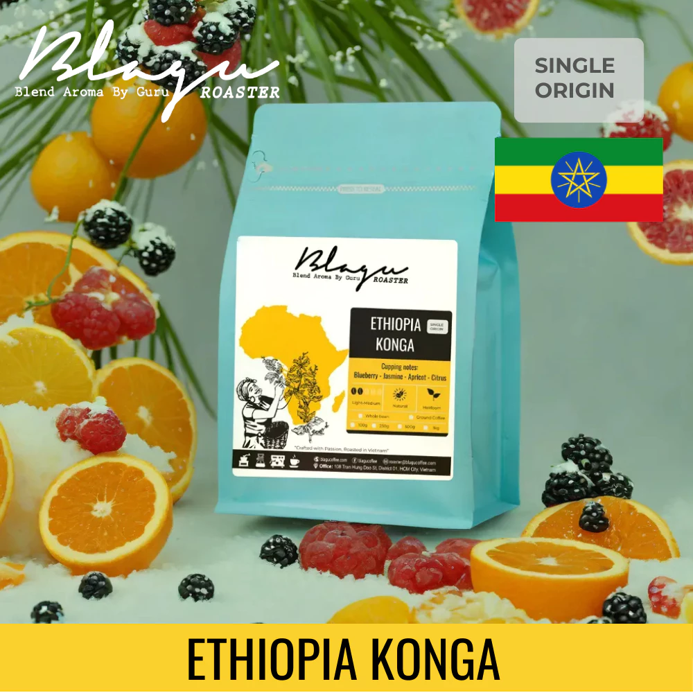 Blagu エチオピア N.Konga 浅中煎り 極細挽きコーヒー粉 250g - ベトナム式Phin抽出用
