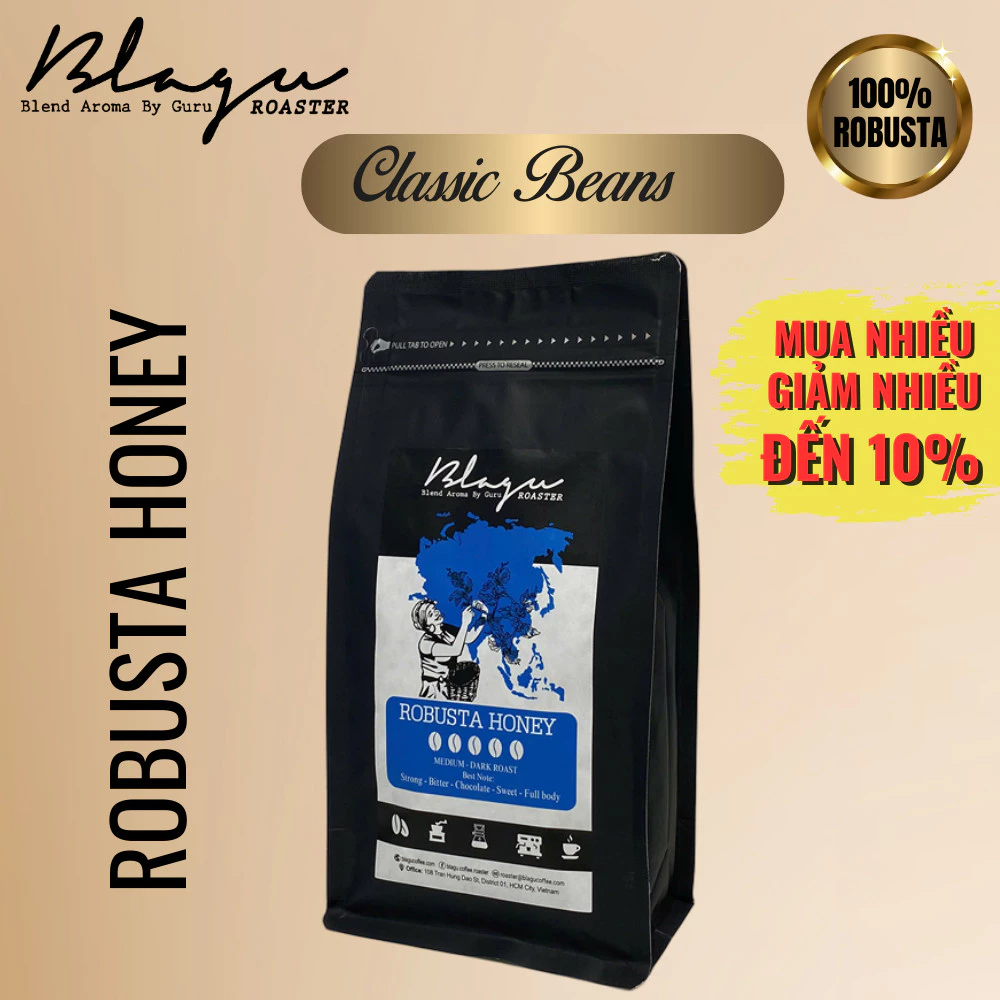 Blagu ロブスタ ハニープロセス コーヒー粉 中煎り 極細挽き ドリップ・エスプレッソ用 500g