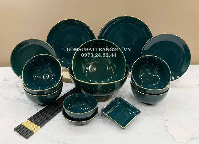 バッチャン焼き(陶器)の皿セット 青色 BAT TRANG
