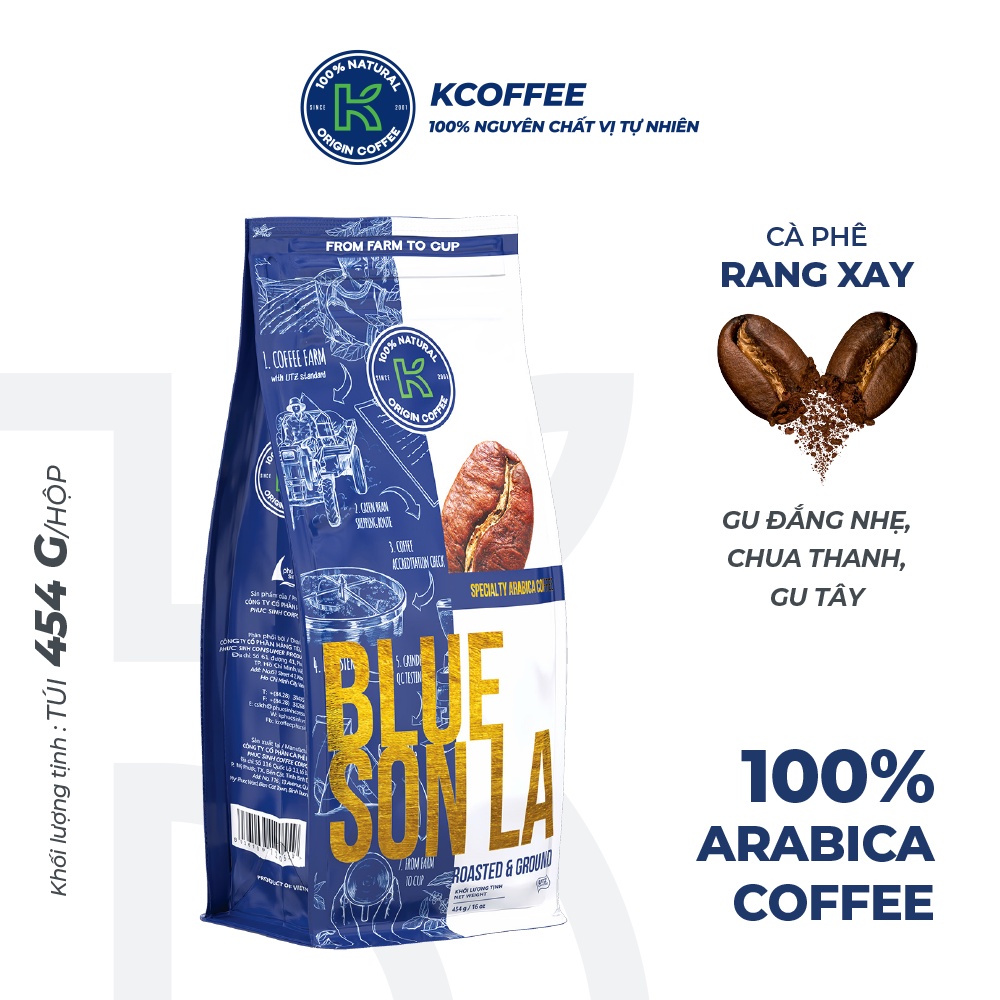 Blue Son La 純粋なアラビカ コーヒー、輸出、454 g 袋、ブランド K COFFEE - 焙煎および粉砕