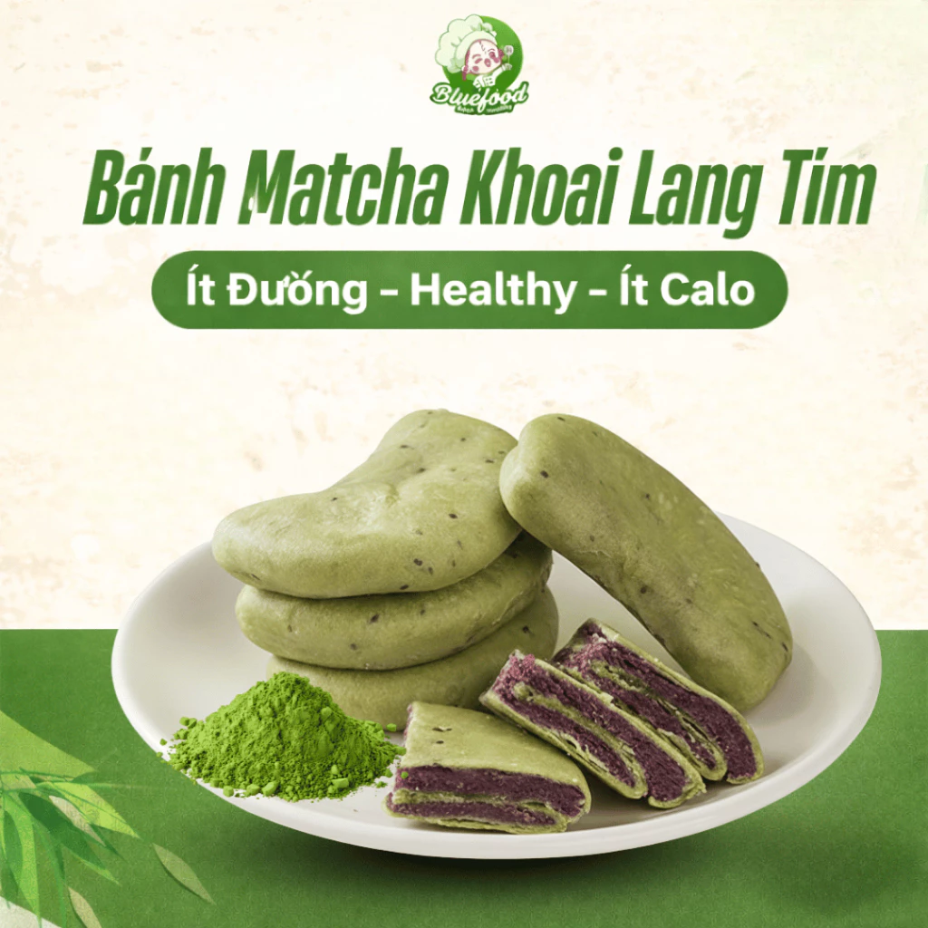 BlueFood 抹茶紫芋ヘルシーケーキ (1000g) – 低カロリー、もちもち美味しい、ダイエットに最適