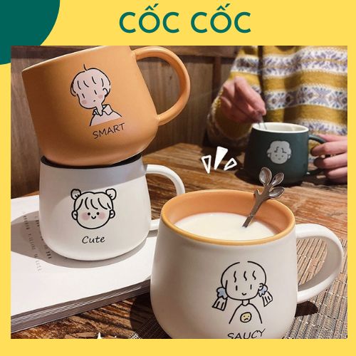 かわいいスプーンカップと男の子と女の子のダブル磁器カップは、水を飲んだり、お茶を作ったり、コーヒーを作ったり、友人や親relativeの贈り物をしていました - かわいい
