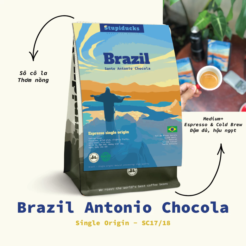 ブラジル産 アラビカ スペシャルティコーヒー 粉 中深煎り エスプレッソ Santo Antonio Chocola ポアオーバー用 500g | Stupiducks