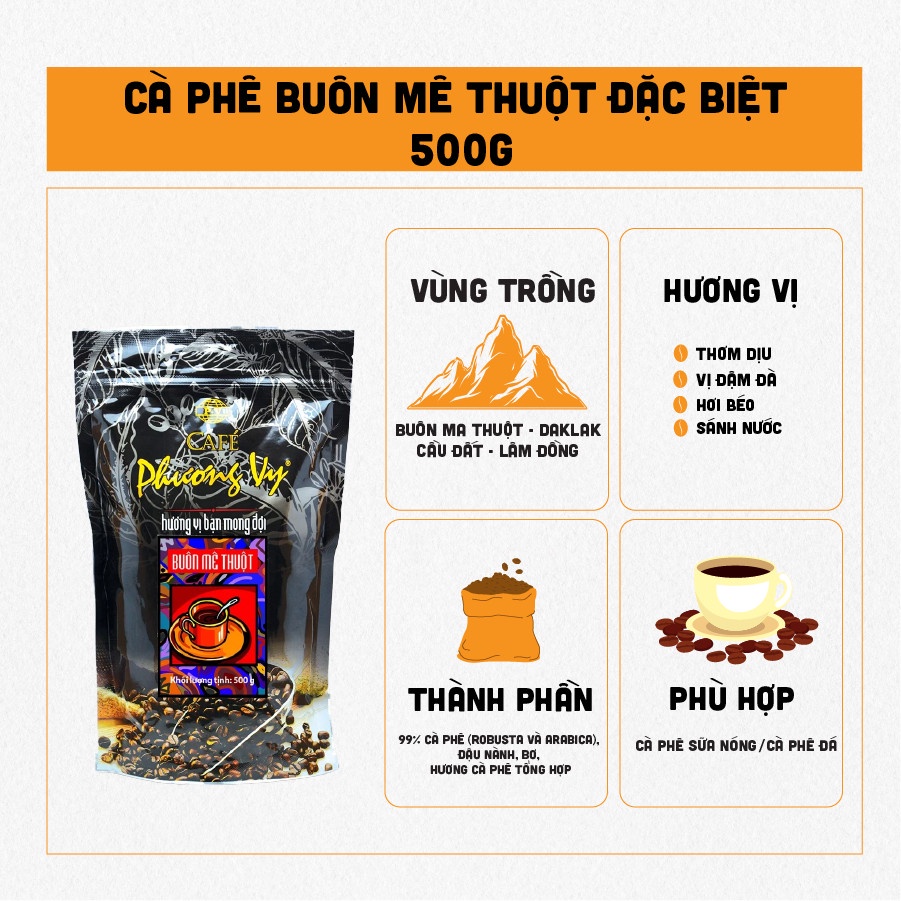 コーヒー豆 スペシャルローストコーヒー Buon Me Thuot Dac Biet 500g 香り高く濃厚 Phuong Vy Coffee