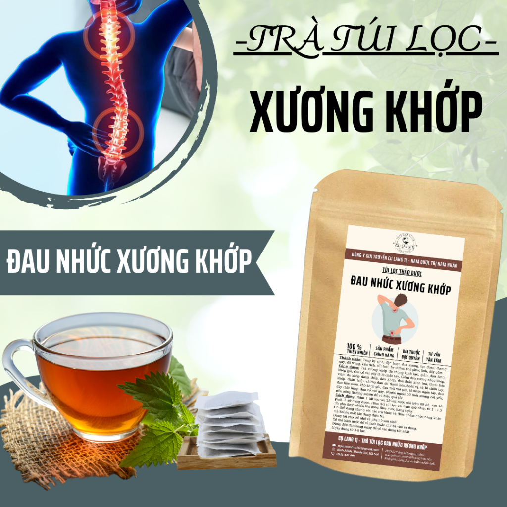 Cụ Lang Tị Trà Giảm Đau Nhức Xương Khớp Đốt Sống Lưng Cổ Vai Gáy Thoát Vị Nghĩa Đệm Tràn Dịch Khớp 50 Gói Lọc