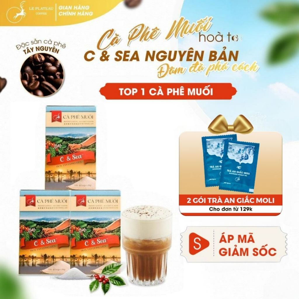 C&Sea Le Plateau Coffee Cà Phê Muối Hòa Tan Đặc Biệt Thơm Ngon Tiện Lợi 16g x 10 gói C&Sea