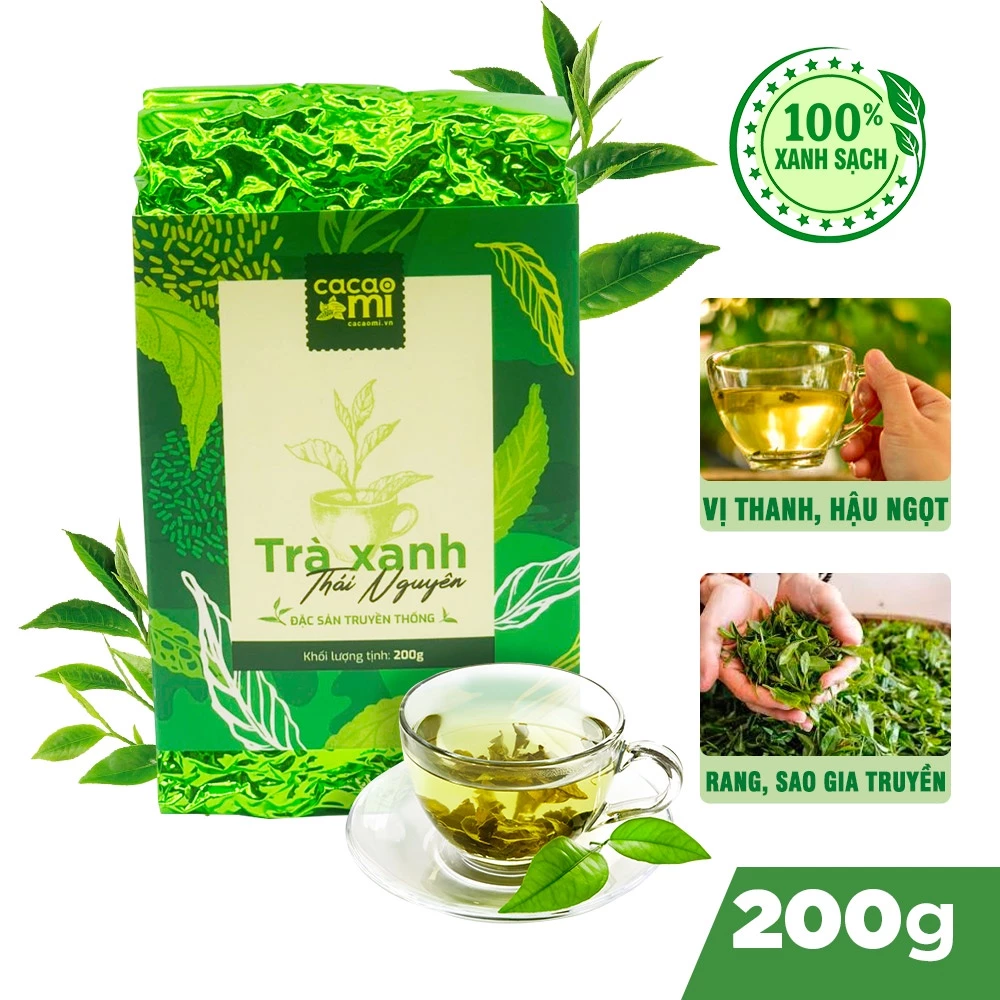 CACAOMI タイグエン緑茶 (タンクオン茶) 200g ベトナム伝統の贈答用高級茶葉