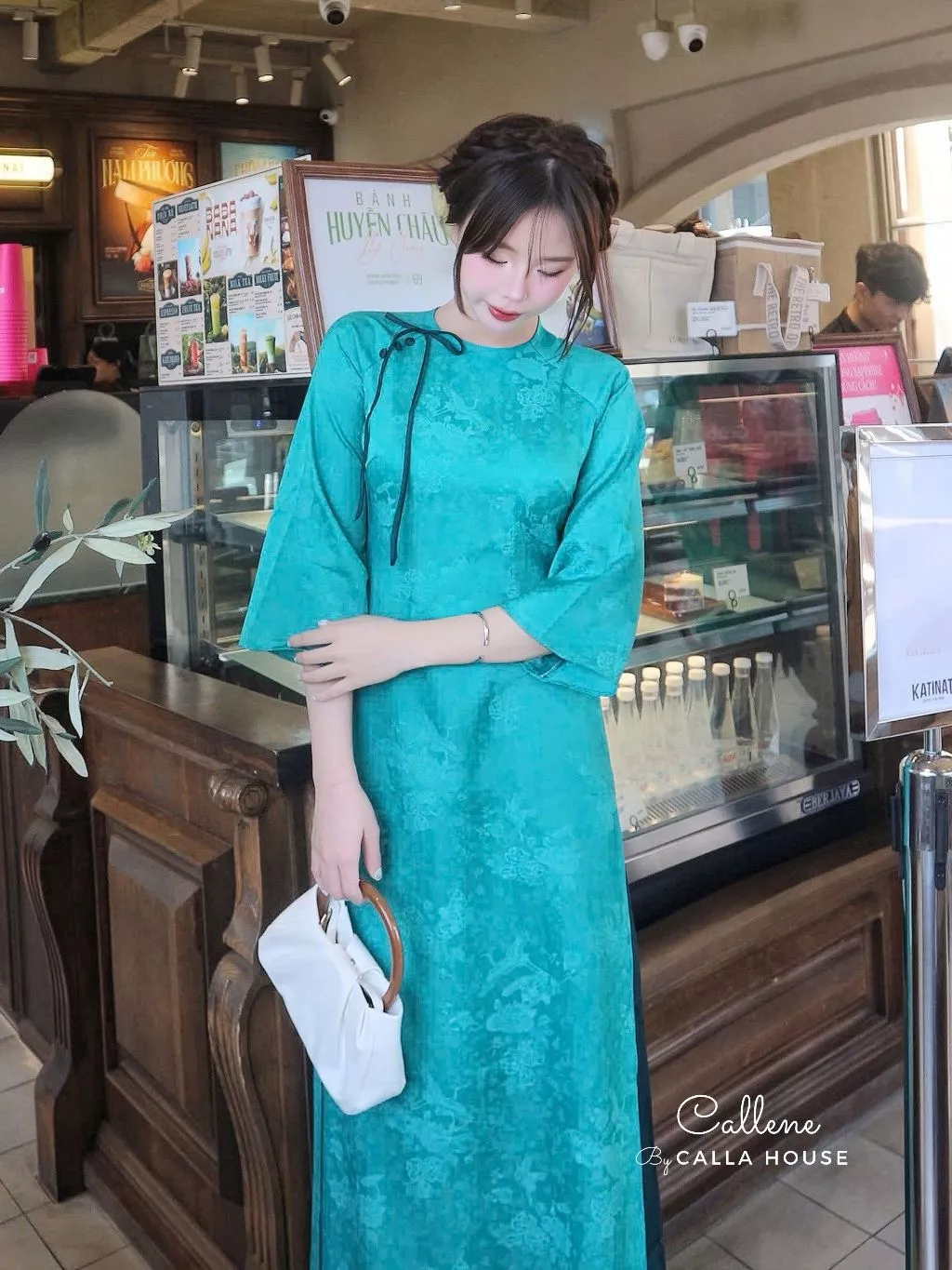 カレーネ 天恩 高級シルク花柄2枚仕立てアオザイ (CC403) - 多色展開