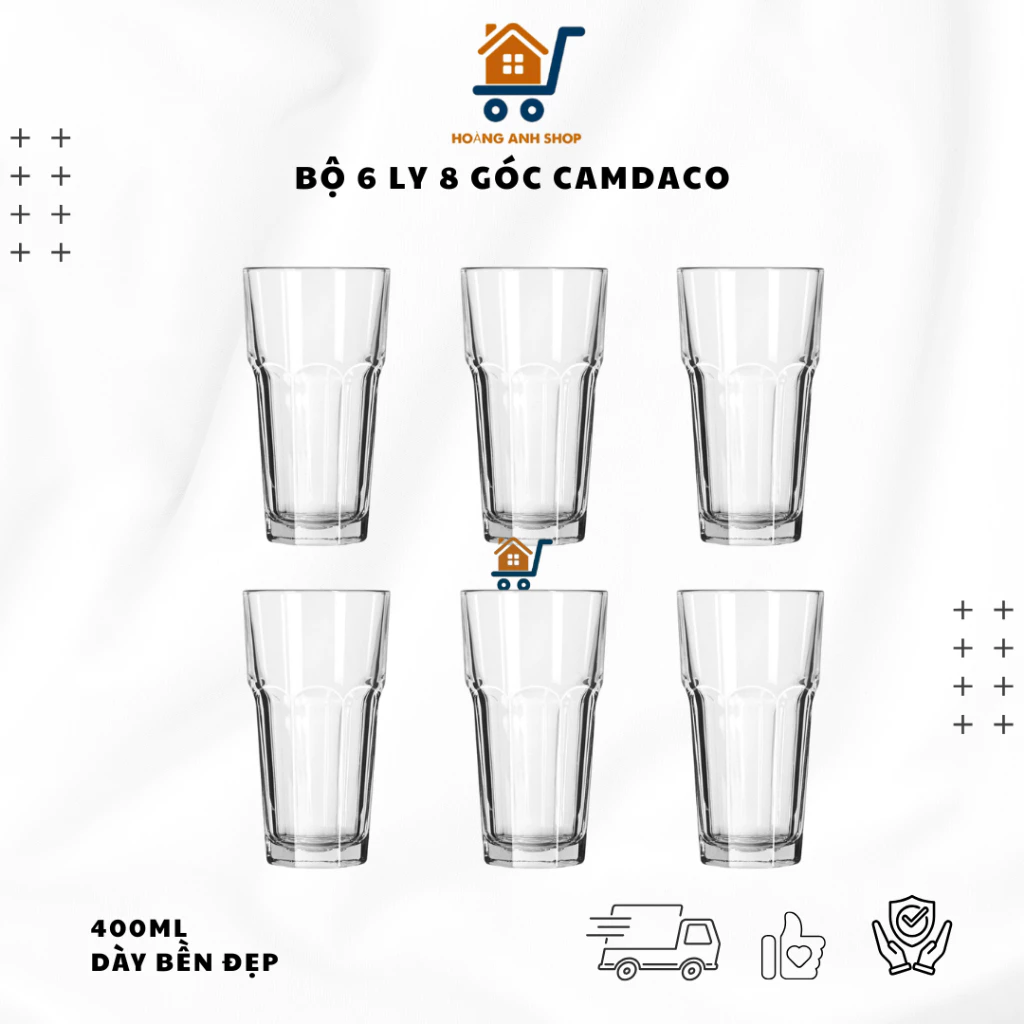 Camdaco (カムダコ) 八角形デザイントールグラス 400ml 6個セット - ビール、スムージー、コーヒーに、食卓を彩るモダンな厚手ガラスカップ