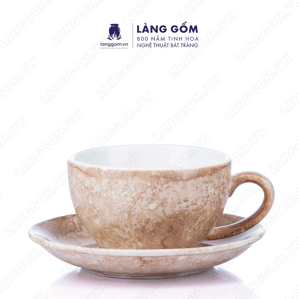 カプチーノ スタイル セラミック カップ、紅茶、コーヒー、水用容量 220 ml、マルチカラーの石粒、高品質のバッチャン セラミック - 茶色の石粒色