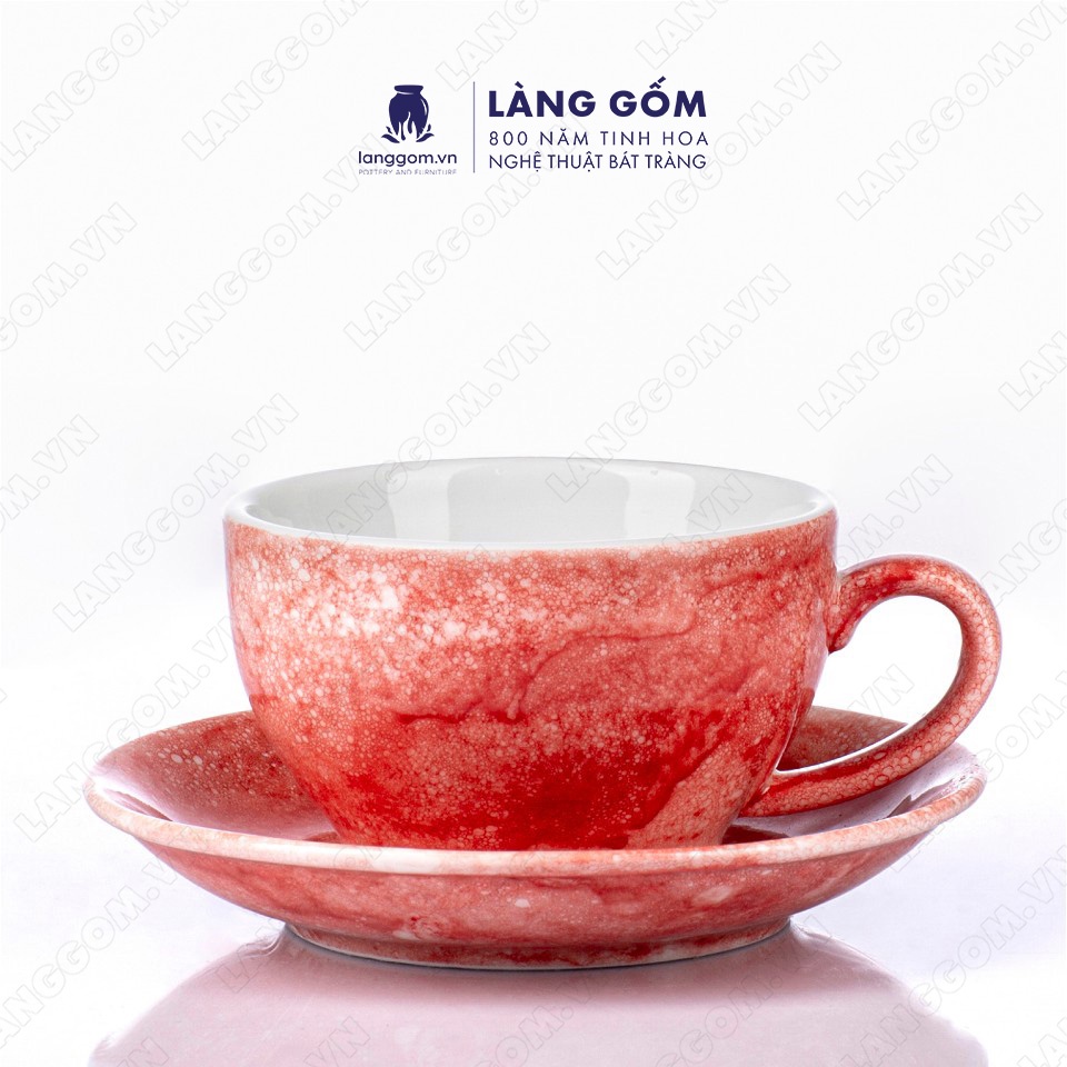 カプチーノ スタイル セラミック カップ、紅茶、コーヒー、水用の容量 220 ml、マルチカラーの石脈、高品質のバッチャン セラミック - 赤い石粒子の色