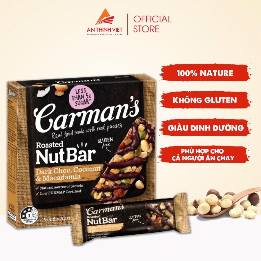 ナッツバー ダーク チョコレート、ココナッツ、マカダミア ナッツ入 160g Carman's
