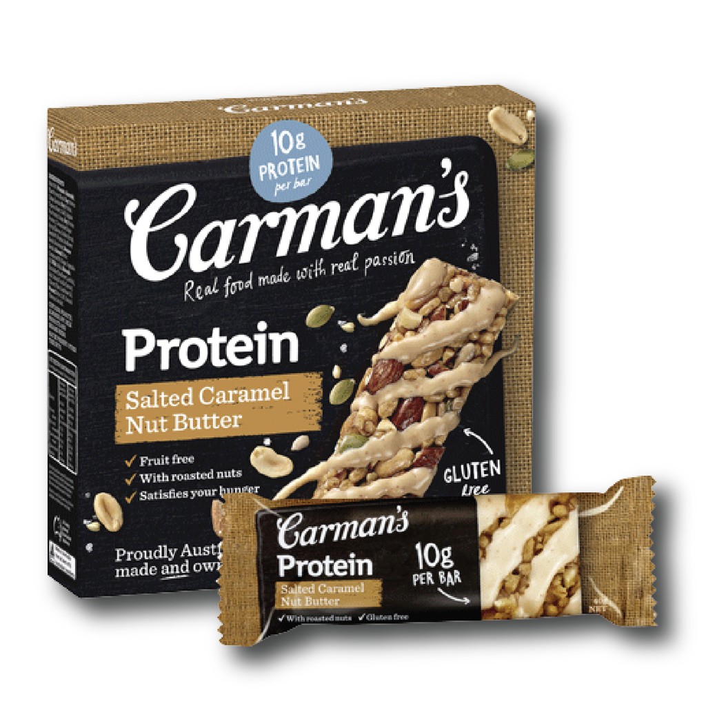 プロテインバー 塩キャラメル、ナッツバター風味 200g Carman's