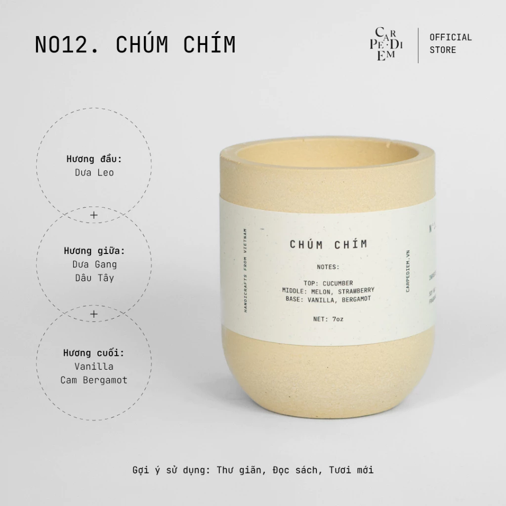 カルペ・ディエム『チュム・チム』手作り高級アロマキャンドル - セメント製メロンの甘く爽やかな香り