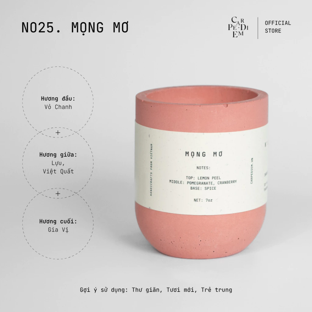 Carpe Diem（カルペディエム）手作り高級アロマキャンドル「夢見る香り」セメントポット入り – 上質なおもてなしギフト