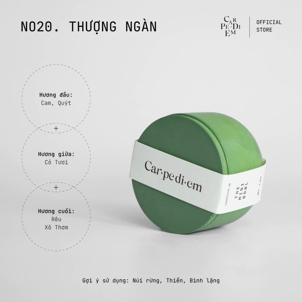 カルペディエム ミニ高級アロマキャンドル - 採れたてハーブの香り - 手作りセメントポット