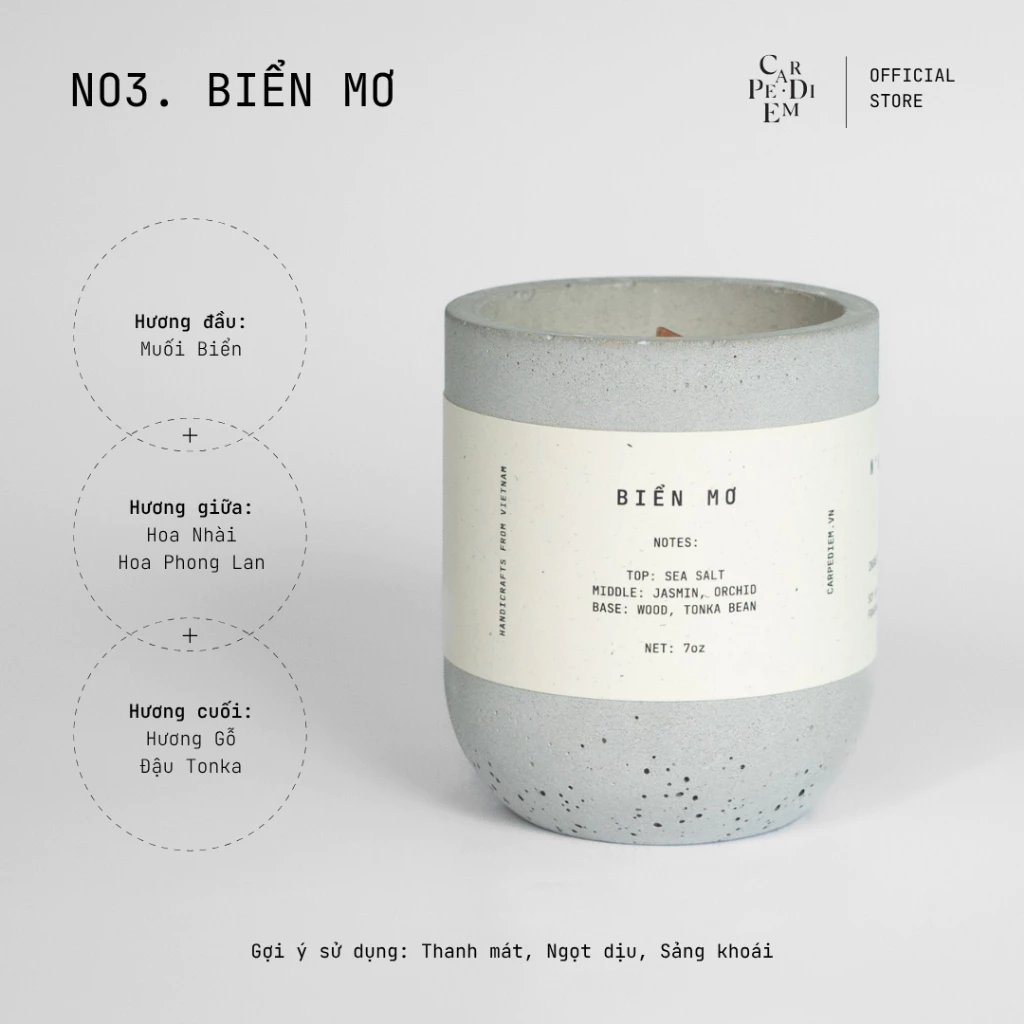 「カルペ・ディエム」蘭の香りアロマキャンドル 夢見る海 セメントジャー 200g – 上質なリラックス空間を演出