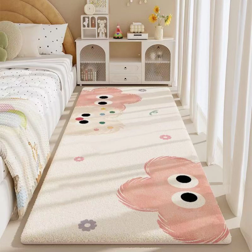 カシミヤ調ふんわり羊毛風ロングフロアマット かわいい漫画柄 吸水滑り止め 寝室デコレーション