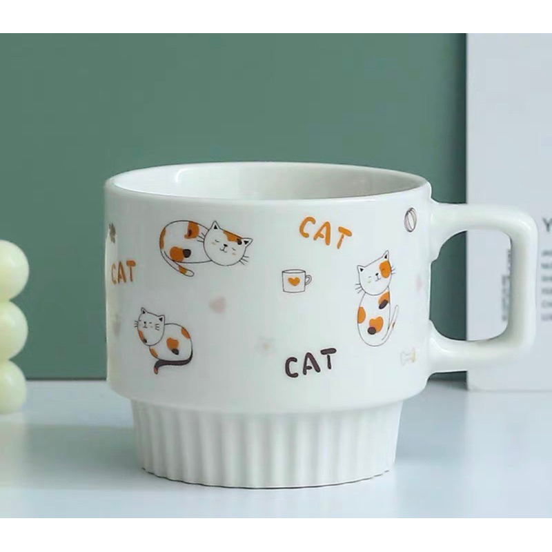 Cat Cat かわいい猫のペアマグカップ セット 陶器 可愛い魚のスプーン付き 330ml 食器ブランド