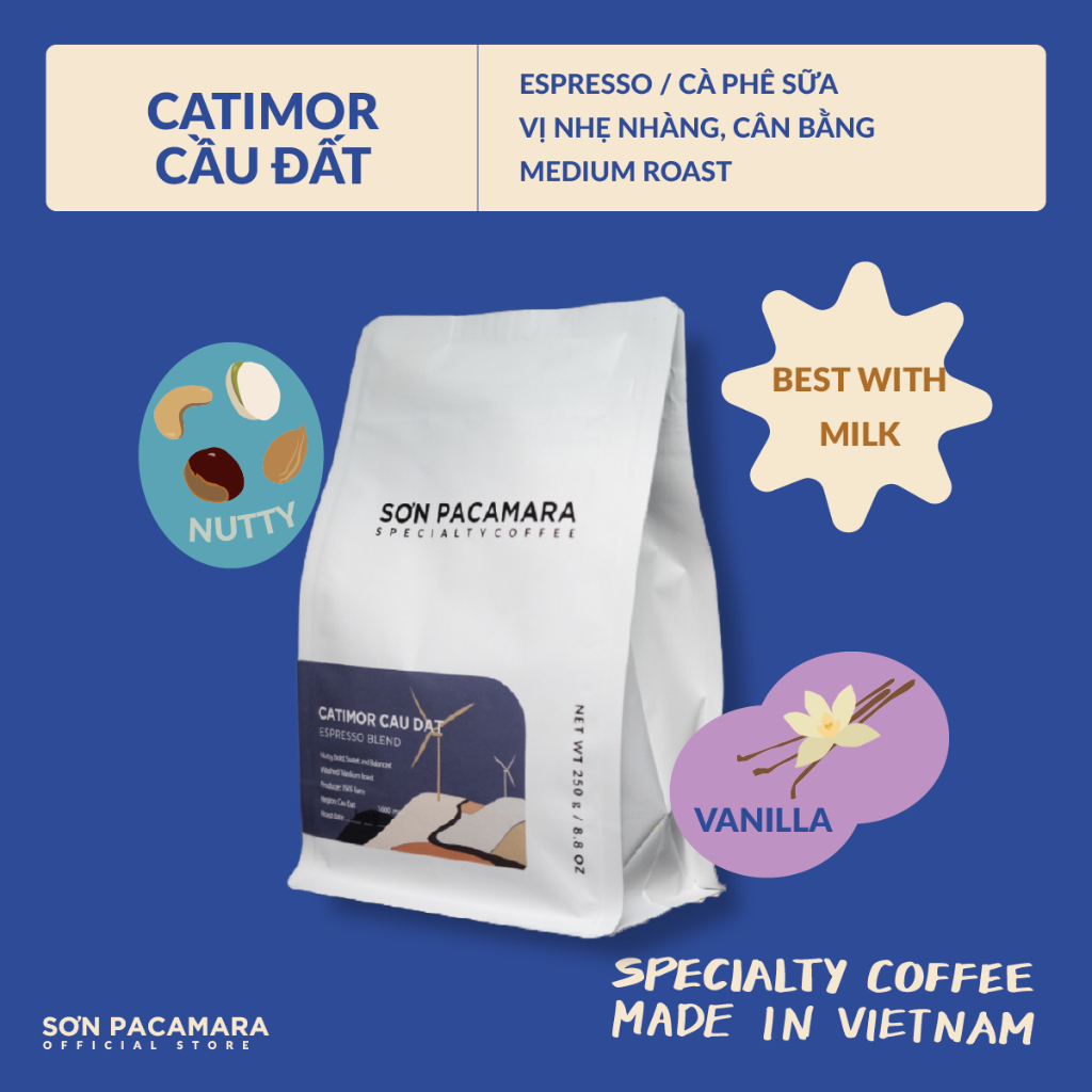 Catimor Cau Dat エスプレッソコーヒー - わずかに酸味 - ミルクコーヒー/フィルターに最適 - スペシャルティコーヒー - 250gr - 全豆