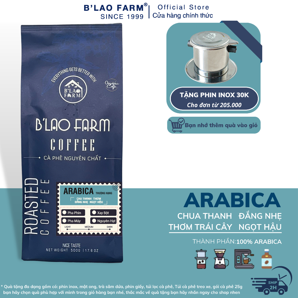 Cau Dat Arabica Coffee B'LAO FARM ローストピュアコーヒー コールドブリュー用 - フィルターブリューおよびスイートアロマブリューワー C5 - 500gr - 丸ごと豆