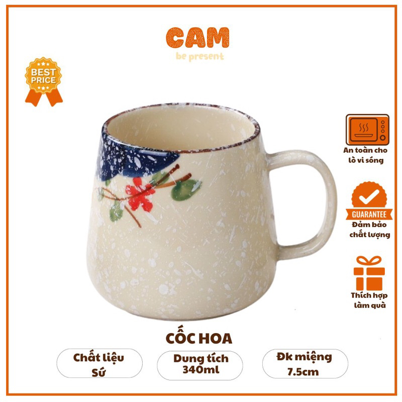 花びん 日本風 花柄 コーヒーカップ 取っ手付き 高級磁器 300ml 陶彩