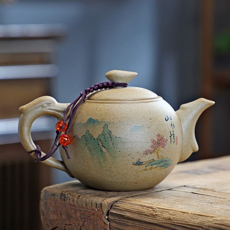 陶瓷工房 伝統的な中国茶道 210ml 愛の風景デザインの茶器セット 陶器製で温度保持に優れ、手作りのデザインが美しい