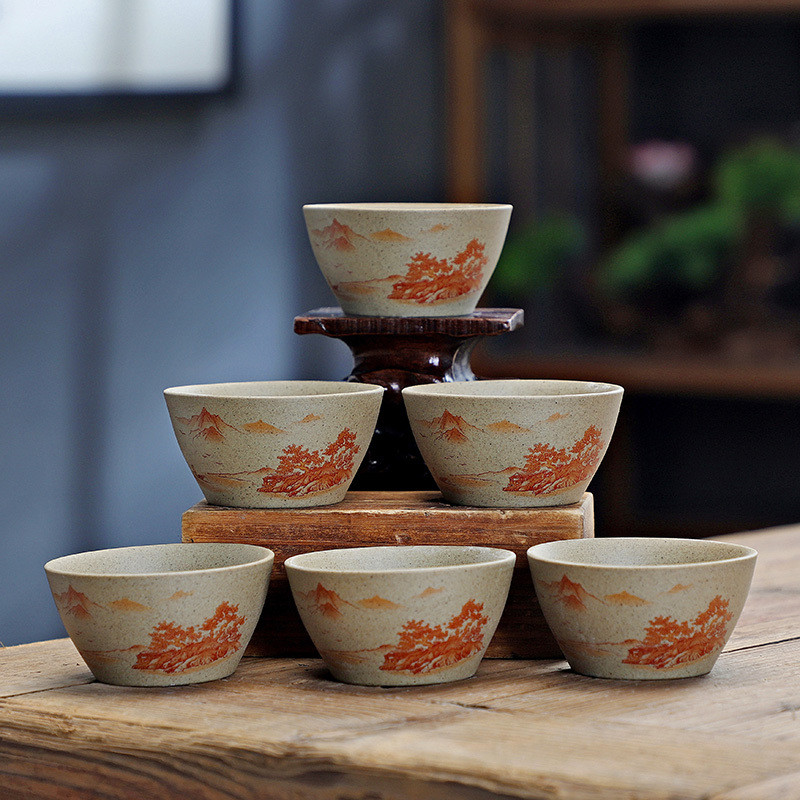 長春窯 Kung Fu 茶器セット 小さな茶碗 6個セット 陶器 茶道 セラドン釉 長春窯