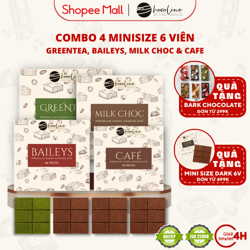 生チョコレート 4種類セット(抹茶、ベイリーズミルククリーム、コーヒー、ミルクチョコ)  ミニボックス 各6個入り