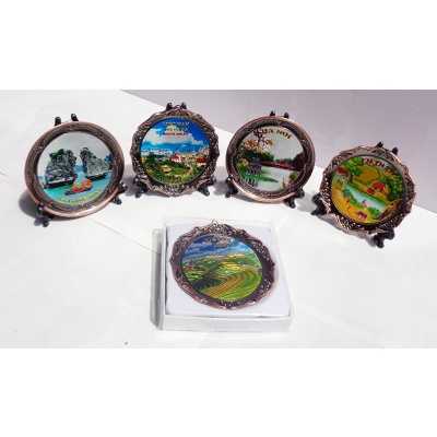 ベトナム雑貨 脚付きプレート 8cm ベトナム風景の描画