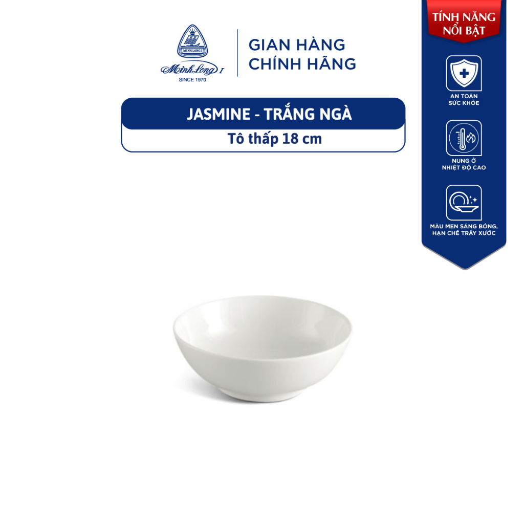 磁器ボウル 18cm 白色 Jasmine - Trang Nga Minh Long