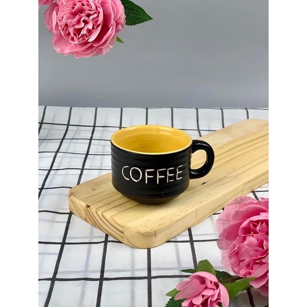 コーヒーカップ カフェカップ 150ML セラミックコーヒーマグ - ブラックイエロー