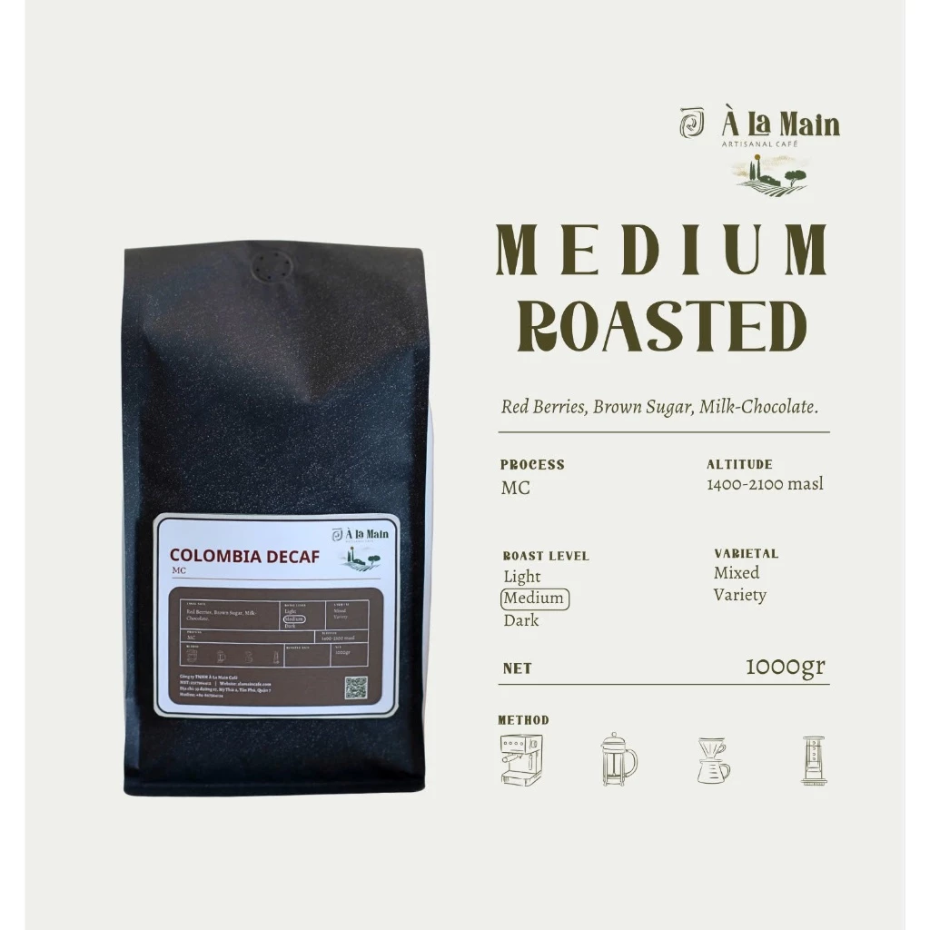 コロンビア産デカフェ エスプレッソコーヒー粉 MC製法 1kg (極細挽き エスプレッソマシン用)