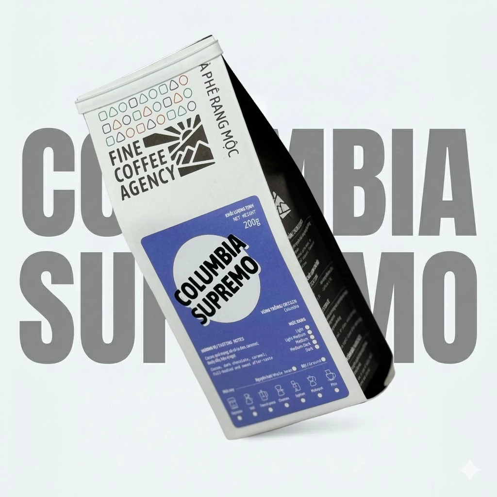 コロンビア スプレモ アラビカコーヒー豆 200g - エスプレッソミディアム - フローラル、ラズベリー、ハーブの香り - ウォッシュド製法