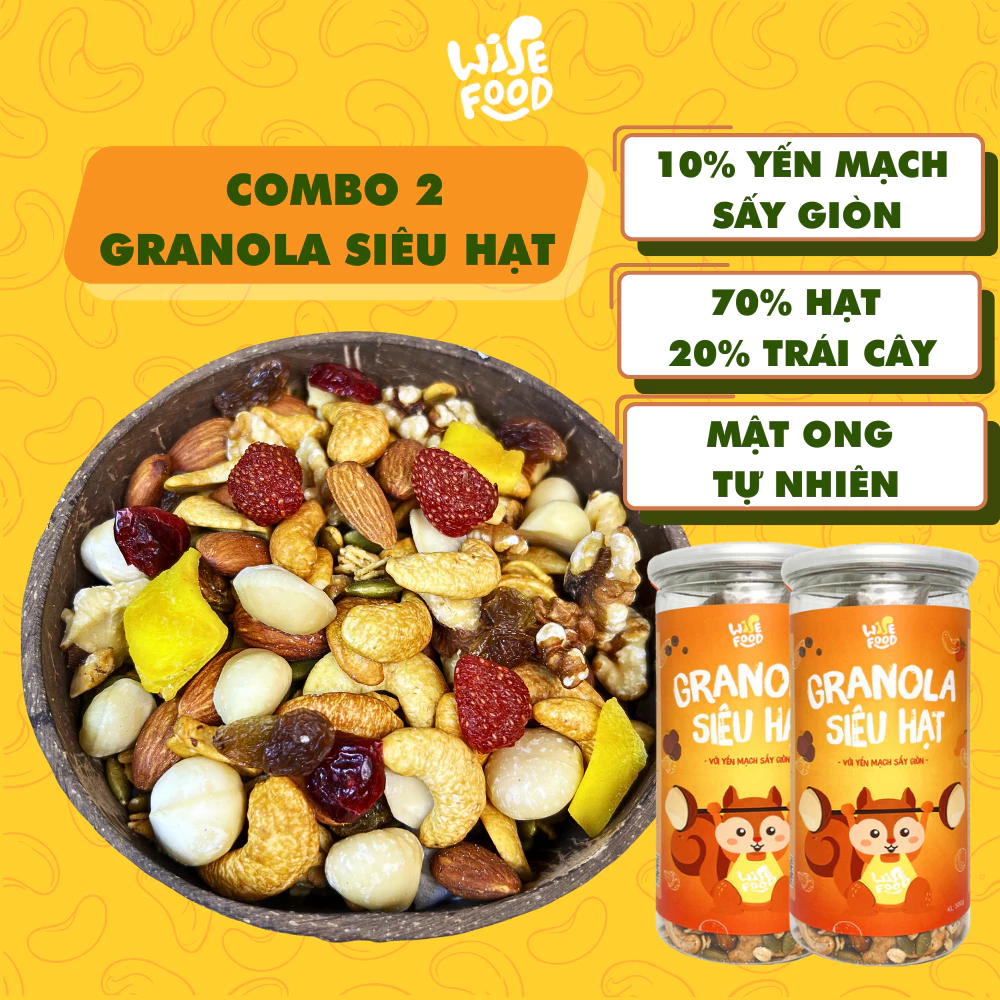 2箱セット ワイズフード スーパーシードグラノーラ 500g (オートミール10%入り) 栄養満点シリアル 減量サポート