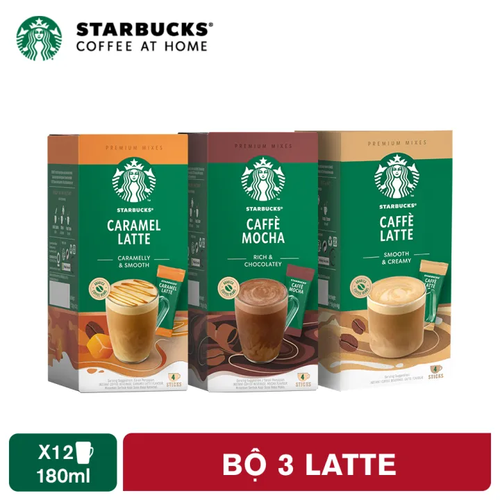 スターバックス コンボ プレミアムインスタントコーヒー 3種セット カフェ ラテ (4パック x 14g) + キャラメル ラテ (4パック x 23g) + モカ (4パック x 22g)