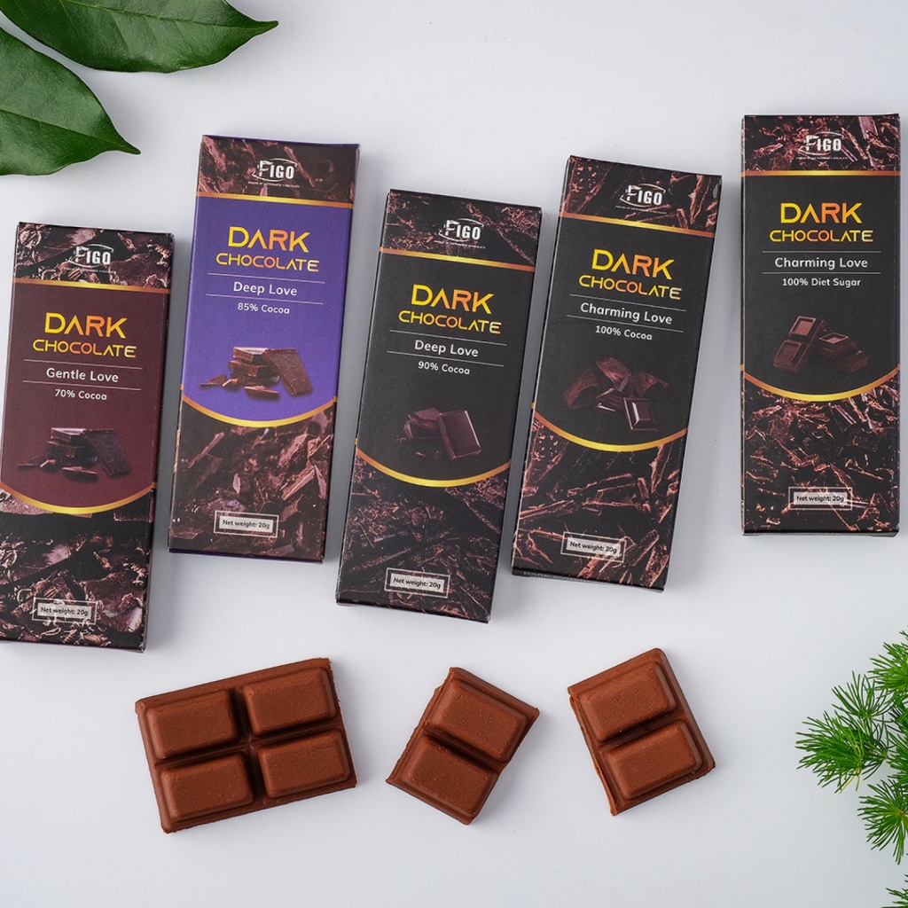 ブラックチョコレートバーのセット 20g×5本 カカオ100%, 100%ダイエット用, 90%, 85%, 70%の種類 Figo