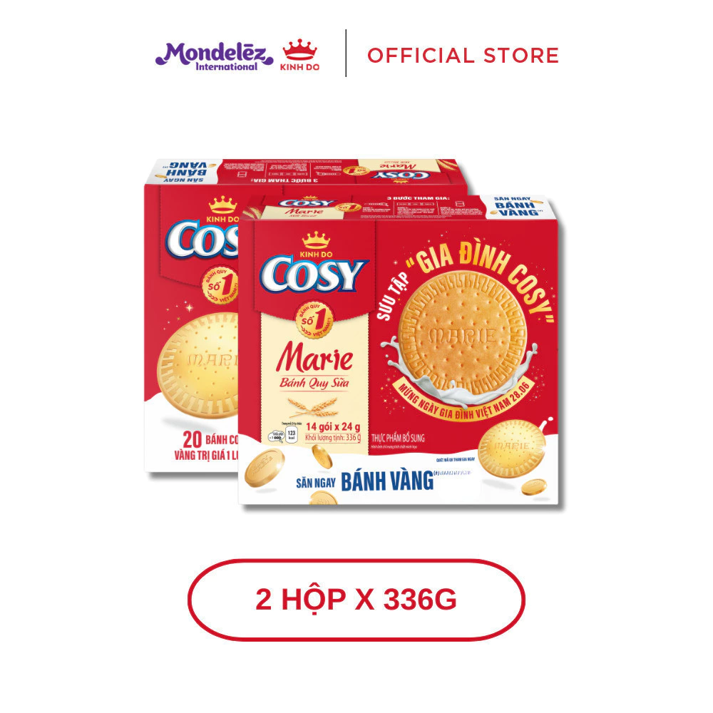 【ランダムパッケージ】Cosy Marie ミルクビスケット 336g x 2箱セット - ベトナム限定！家族で楽しむゴールドキャンペーン対象