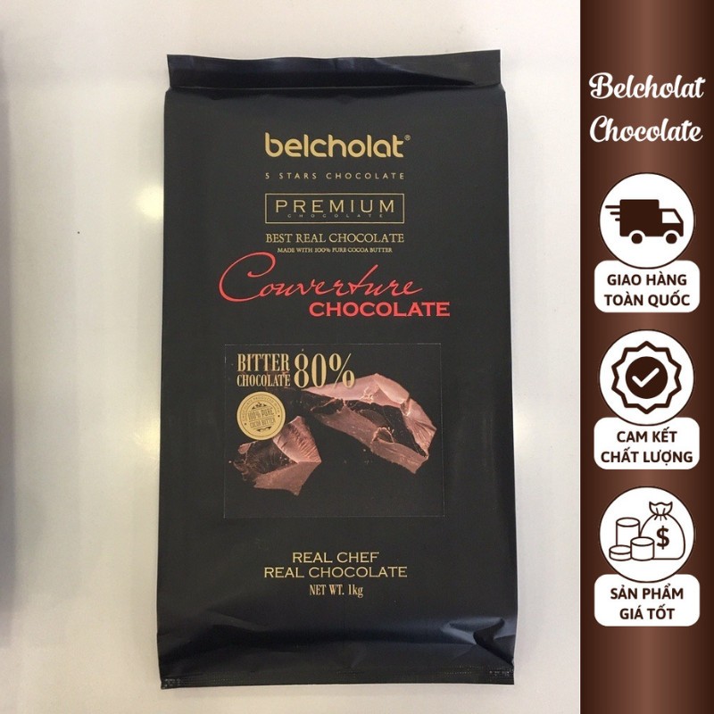 ビターブラックチョコレート クーベルチュール 80%カカオ ブロック 1kg Belcholat