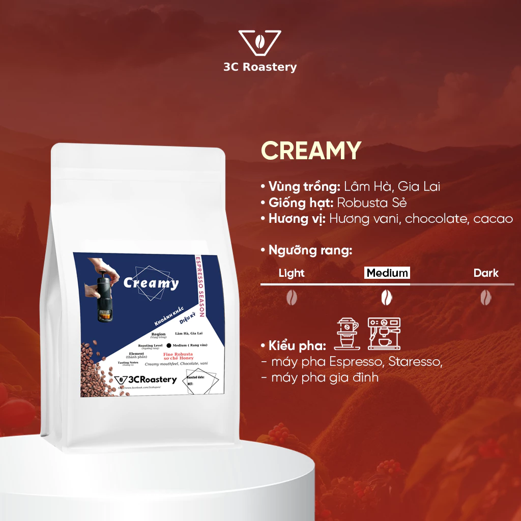 CREAMY 100% ロブスタ コーヒーパウダー 中煎り (苦味控えめ) 細挽き - フィンフィルター用 - 無添加 200g