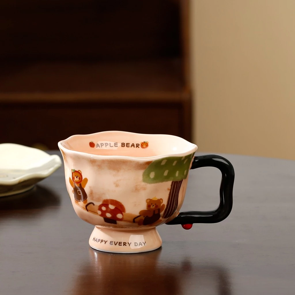 クマのブランコアート陶器マグカップ | オフィス・家庭用 癒やしのコーヒータイムに | ギフトにも最適