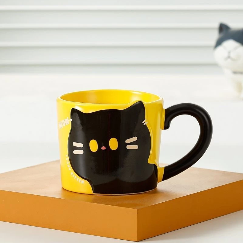 黒猫ペアマグカップ - アニメ風可愛いセラミックカップ - 親友＆カップル誕生日プレゼント、コーヒー＆ティータイムに！乙女心キュン！