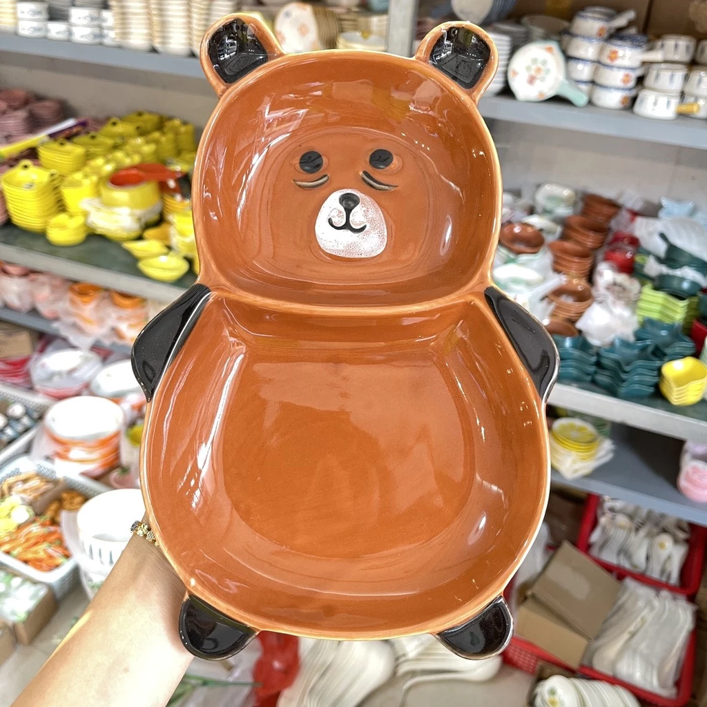 クマ型のかわいいブラウンセラミックプレート | キッチン・食卓デコレーションに